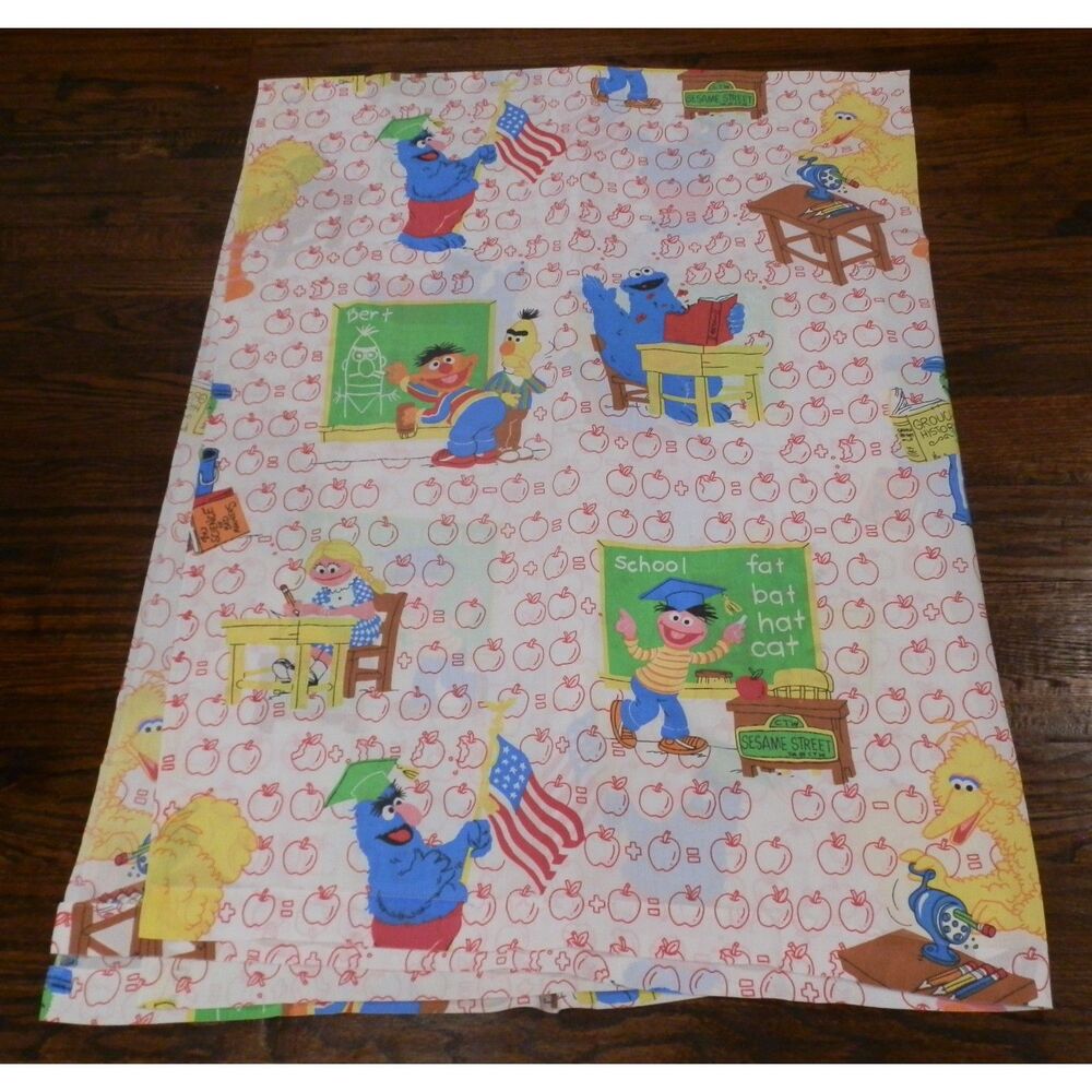 Vintage Marlborough Sesame Street School Apples Twin flat fitted sheet set